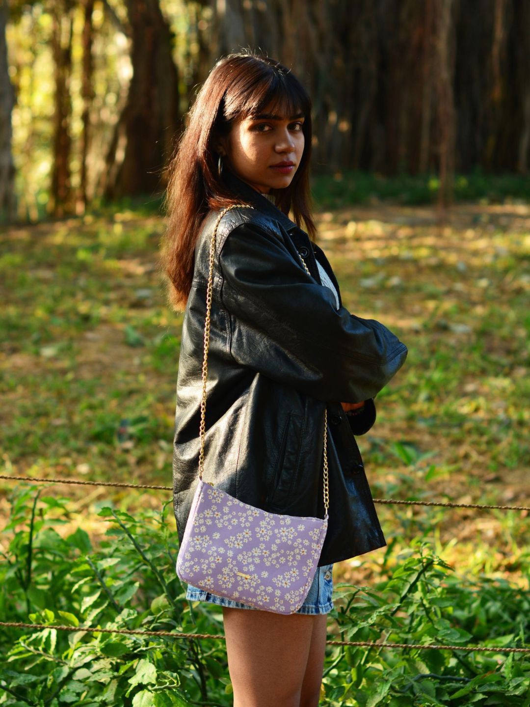 

EcoRight Purple Floral Printed Structured Sling Bag