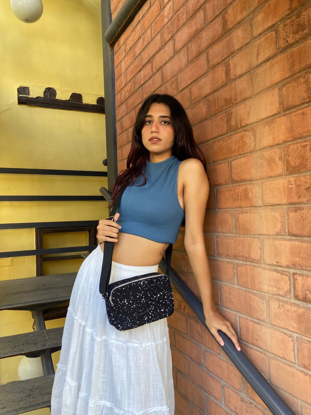 

EcoRight Black Cotton Printed Structured Sling Bag