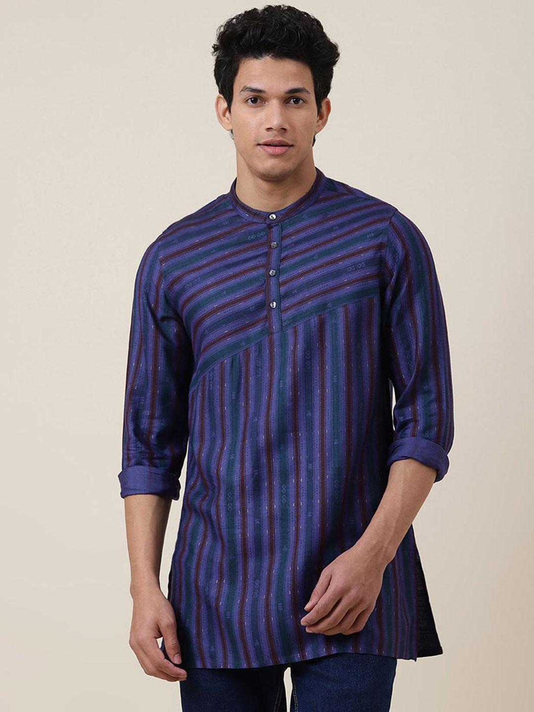 

Fabindia FabBasic Men Purple Striped Cotton Kurta