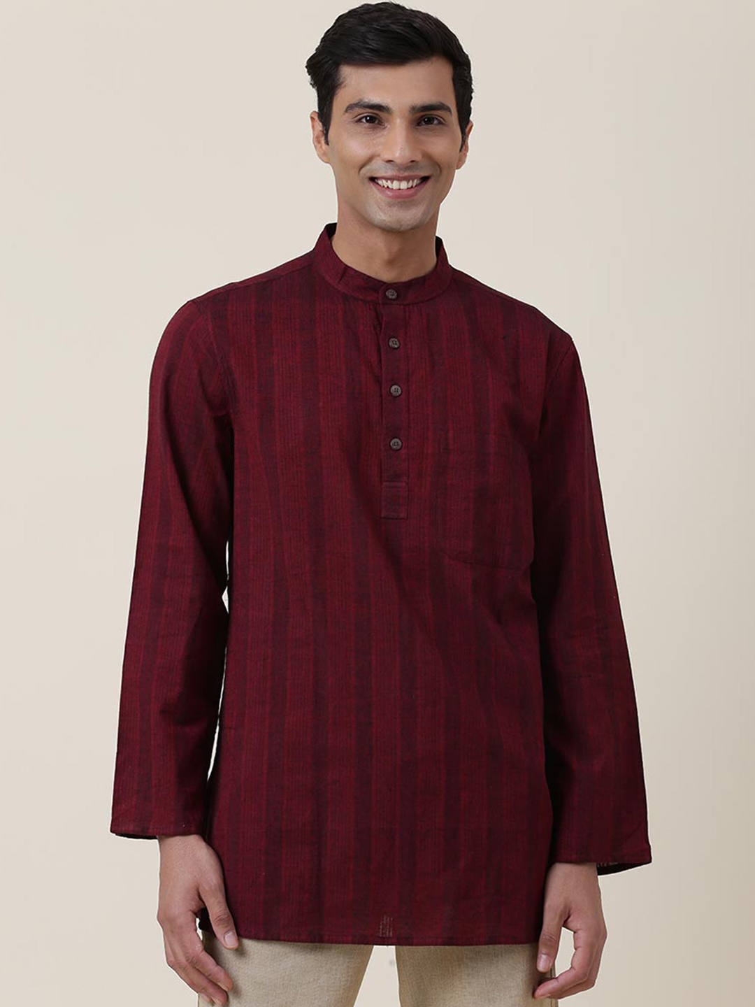 

Fabindia Men Maroon Printed Cotton Kurta