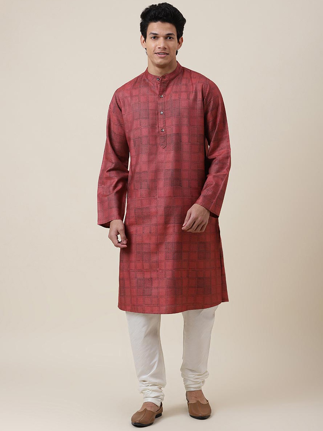 

Fabindia Men Peach-Coloured Geometric Kurta