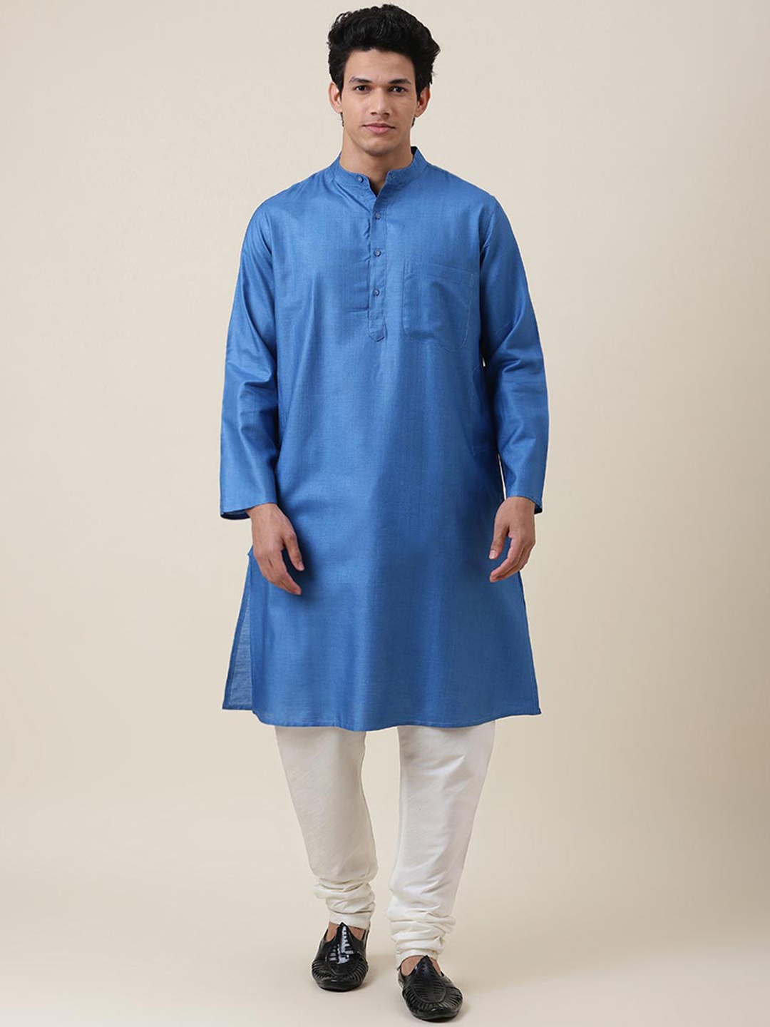 

Fabindia Men Blue Mandarin Collar Kurta