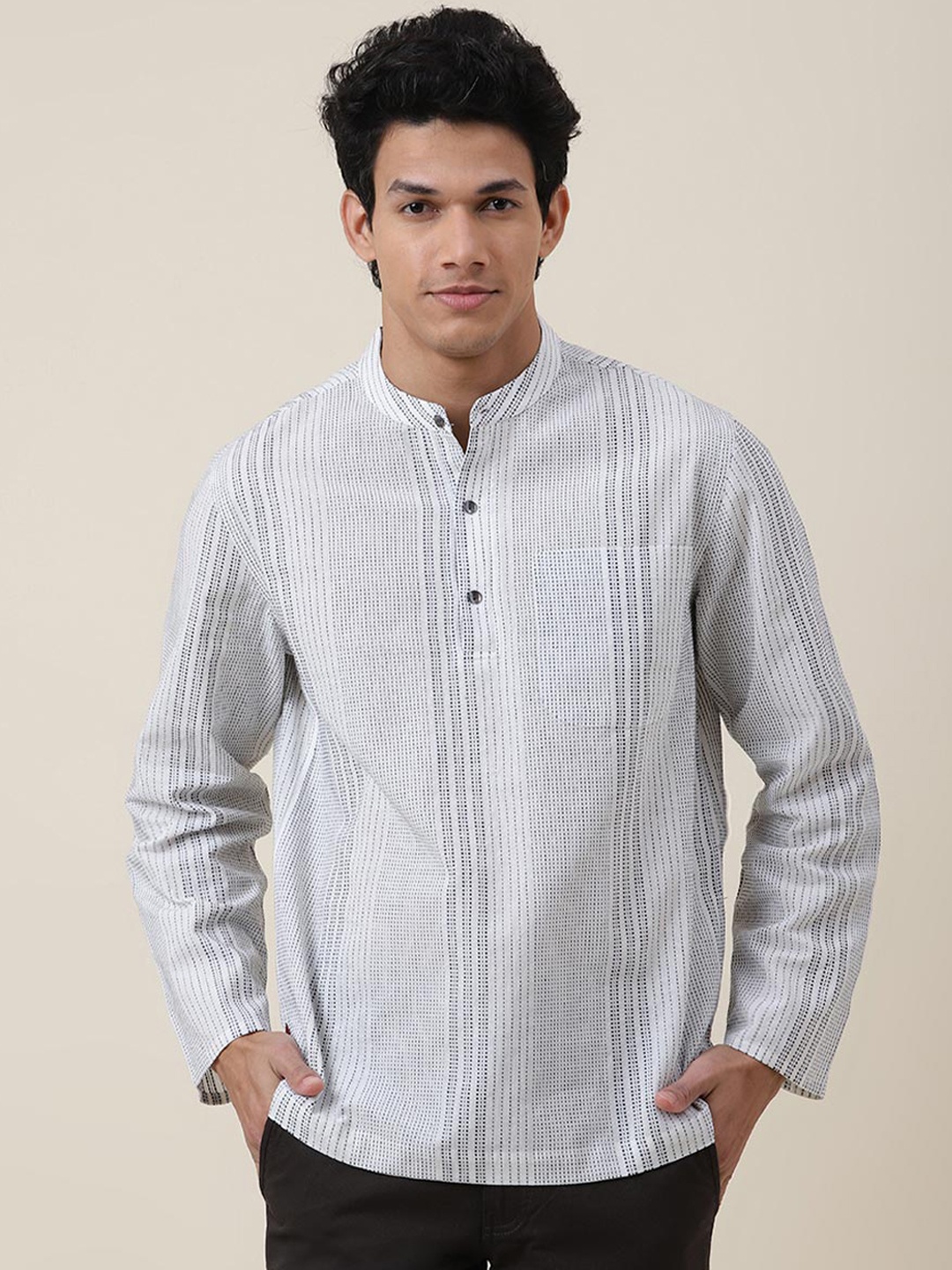 

Fabindia Men White Printed Straight Cotton Kurta