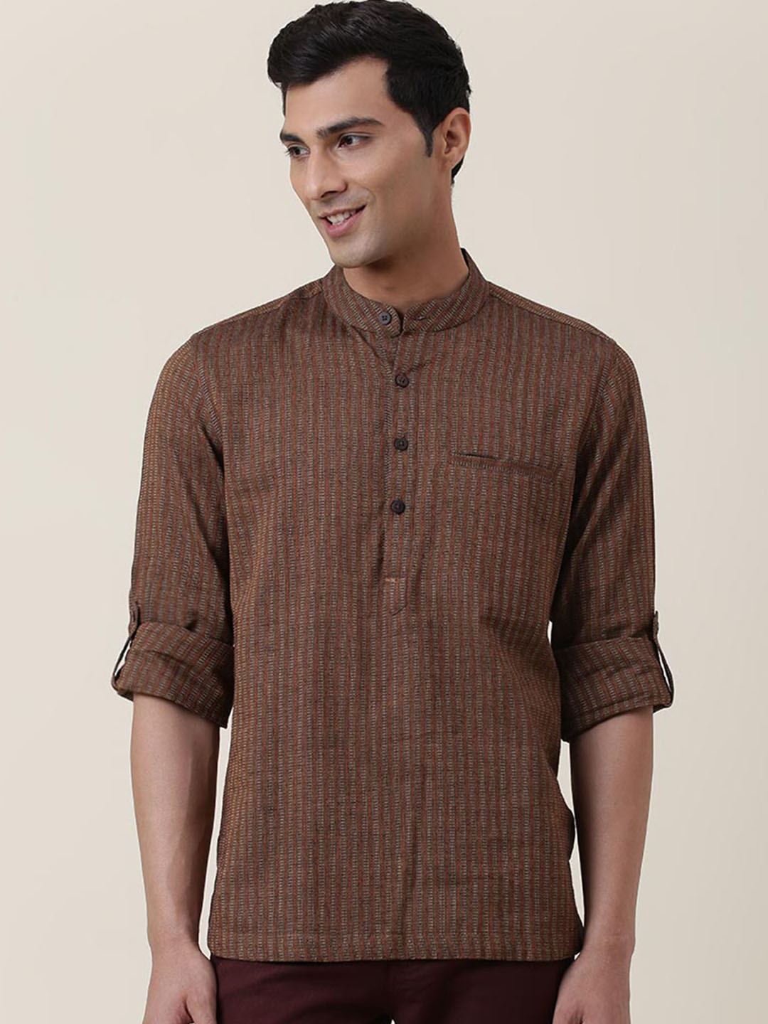 

Fabindia Men Brown Striped Cotton Kurta