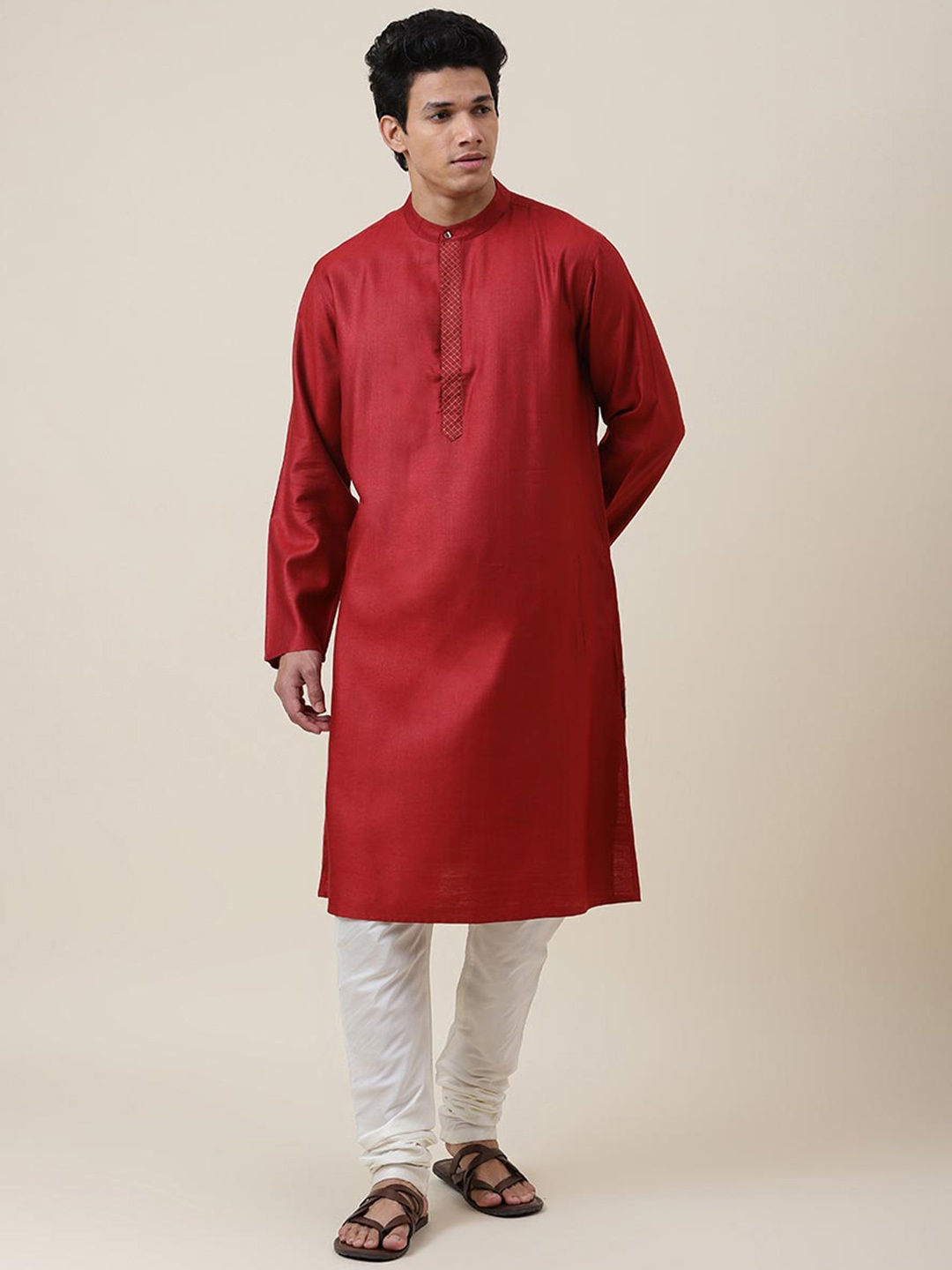 

Fabindia Men Red Straight Cotton Kurta