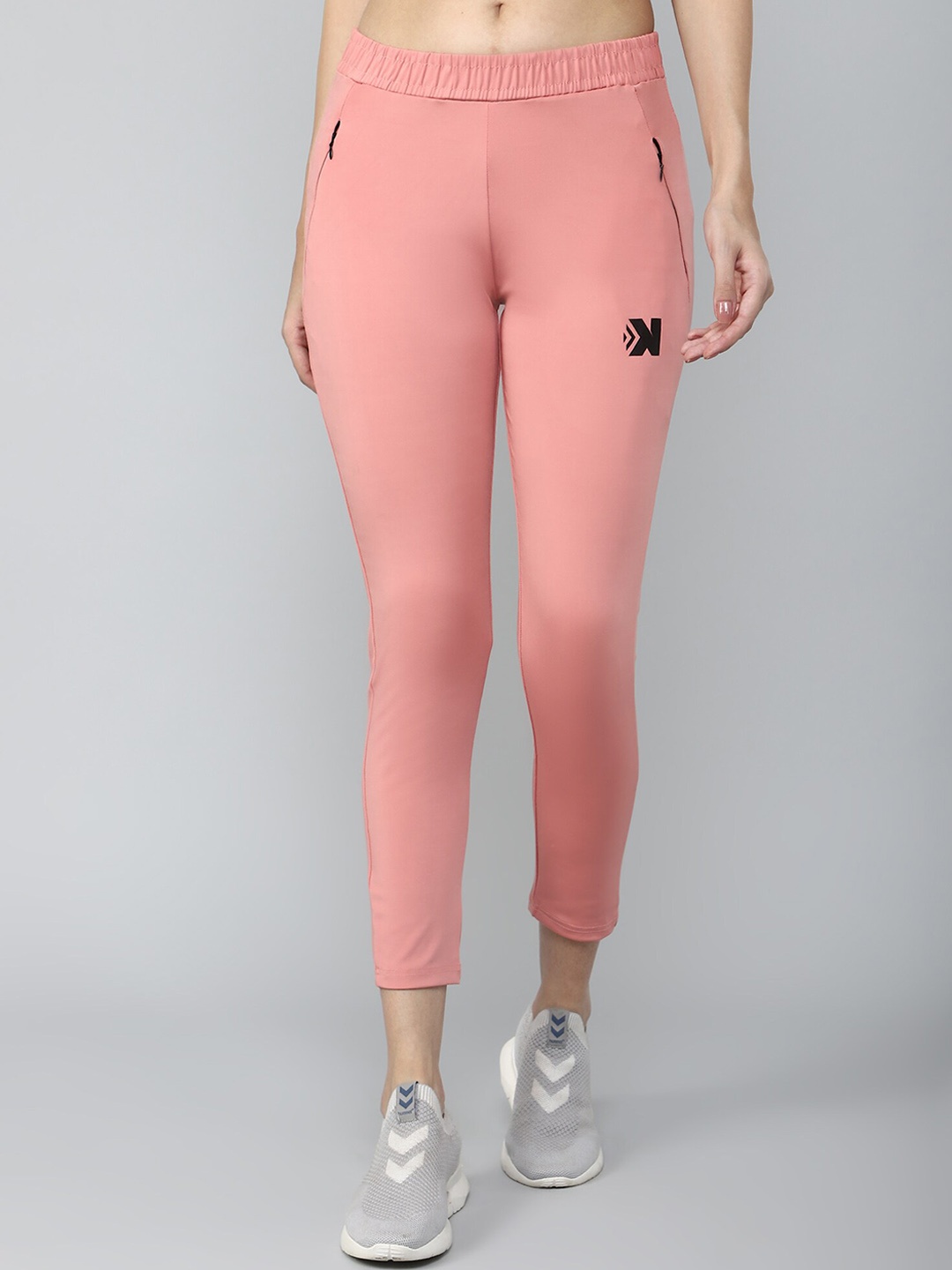 

JACKDANZA Women Pink Brand Logo Print Slim-Fit Track Pants