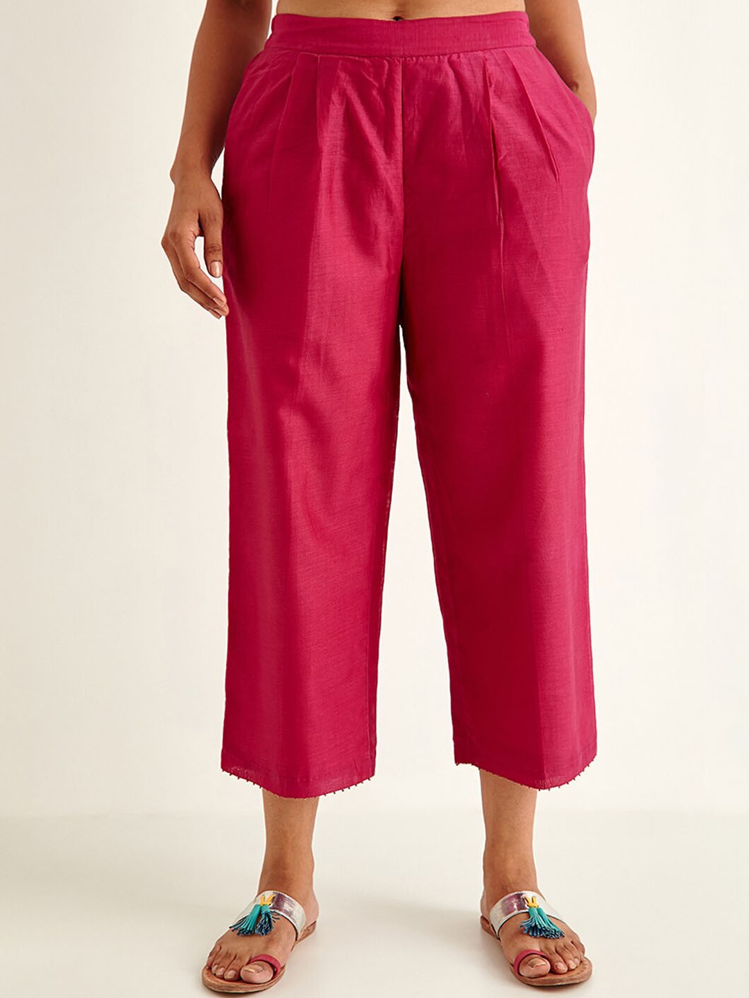 

Ancestry Women Pink Smart Pleated Cropped Culottes Trousers
