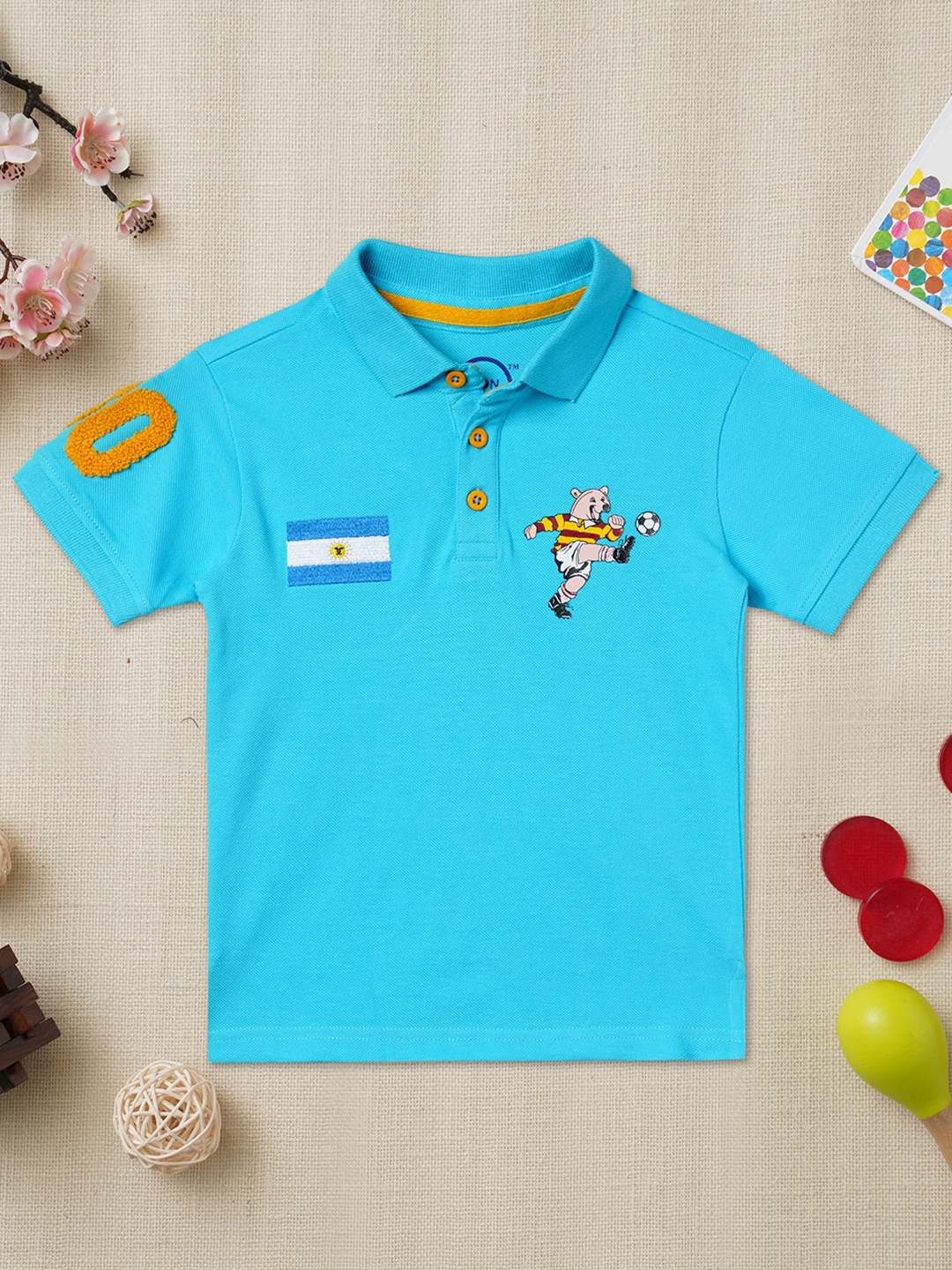 

ZION Boys Blue Lionel Messi Polo Collar Cotton Bio Finish T-shirt