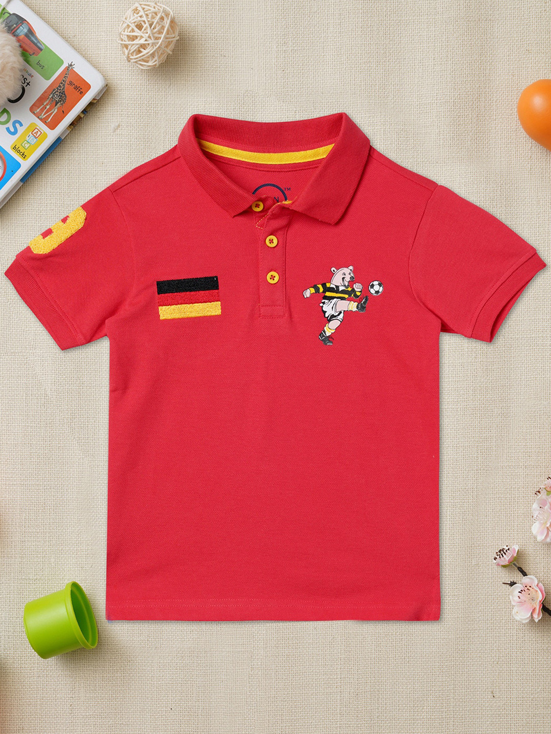 

ZION Boys Red Printed Polo Collar Cotton T-shirt