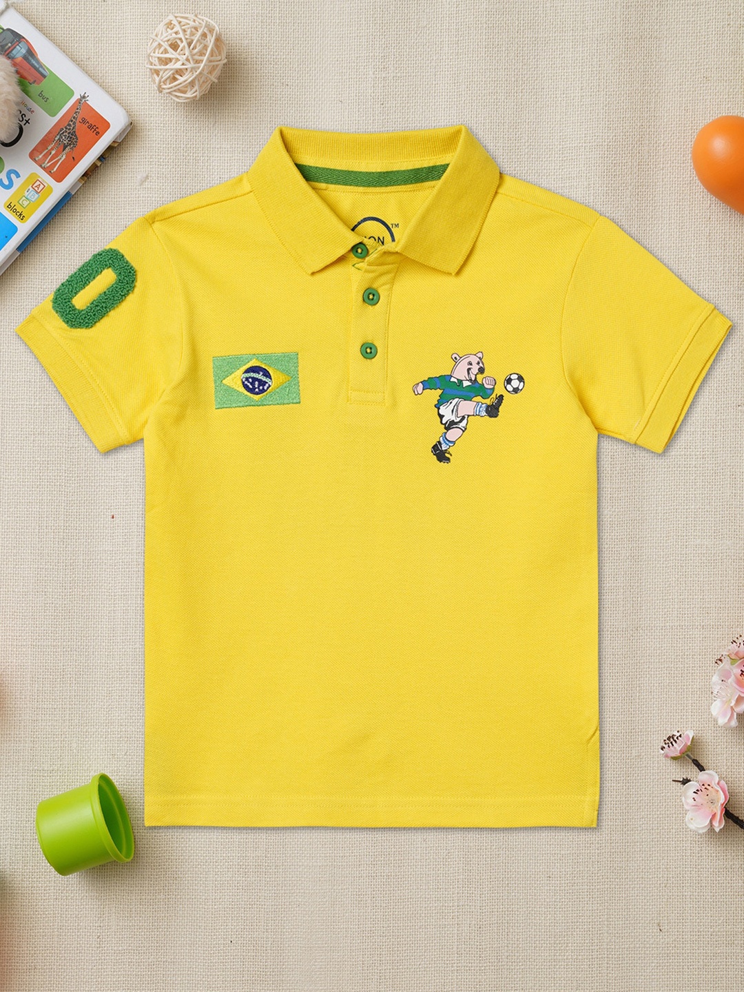 

ZION Boys Yellow Neymar Printed Polo Collar Bio Finish Cotton T-shirt