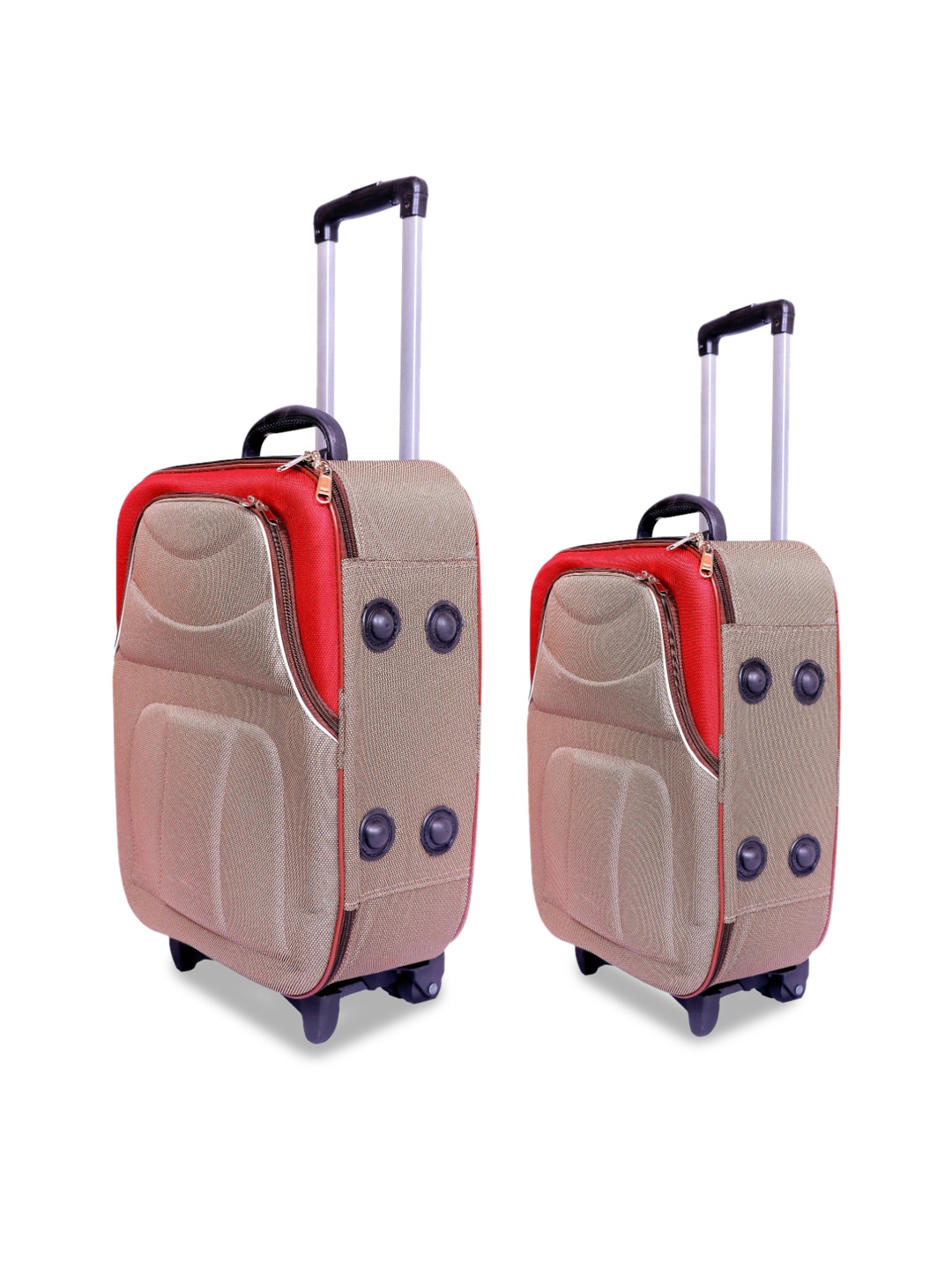 

Trumpkin Set Of 2 Beige & Red Textured Hard-Sided Trolley Suitcases, Brown