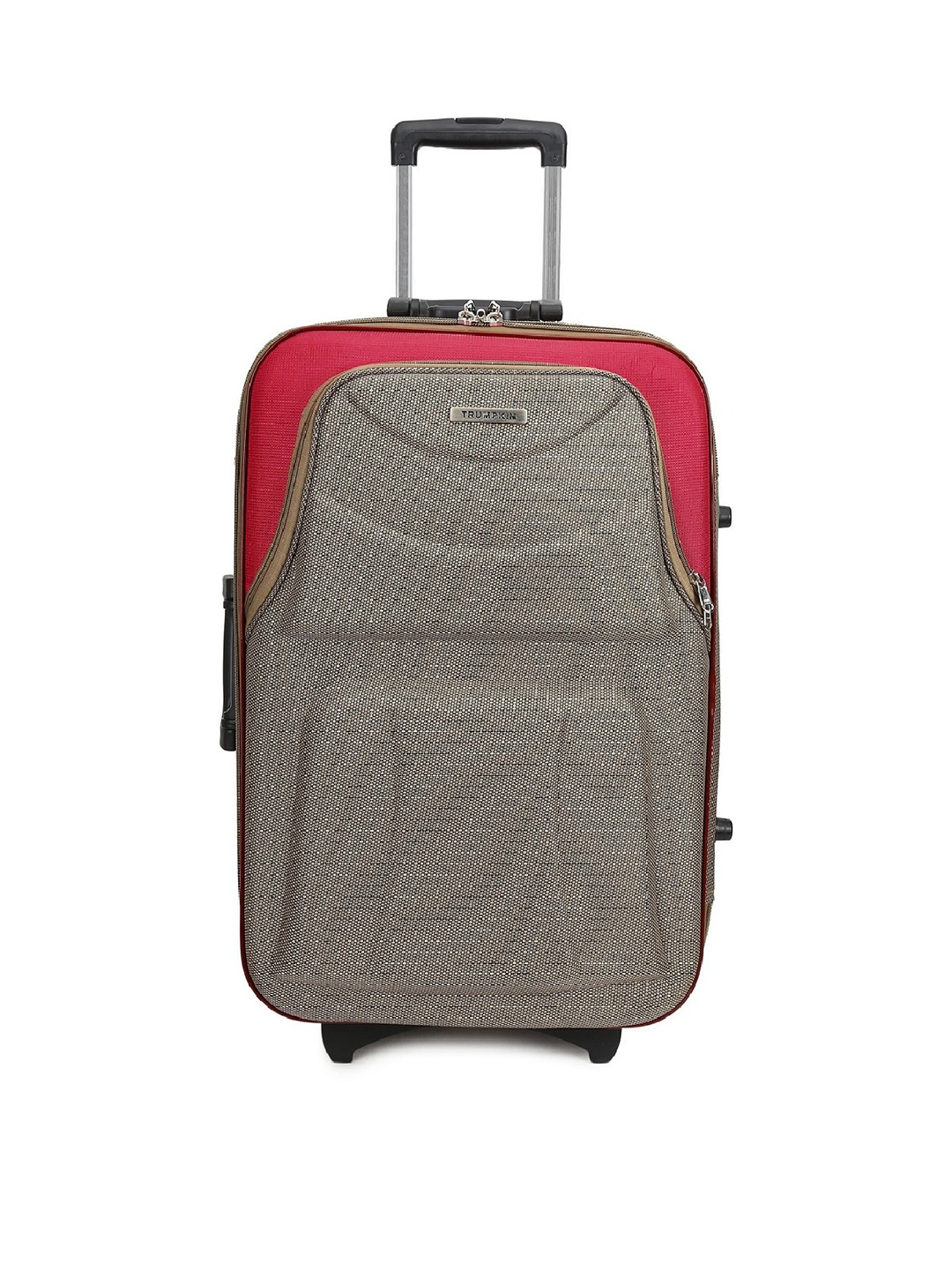 

Trumpkin Brown & Red Colourblocked Soft-Sided Medium Trolley Bag