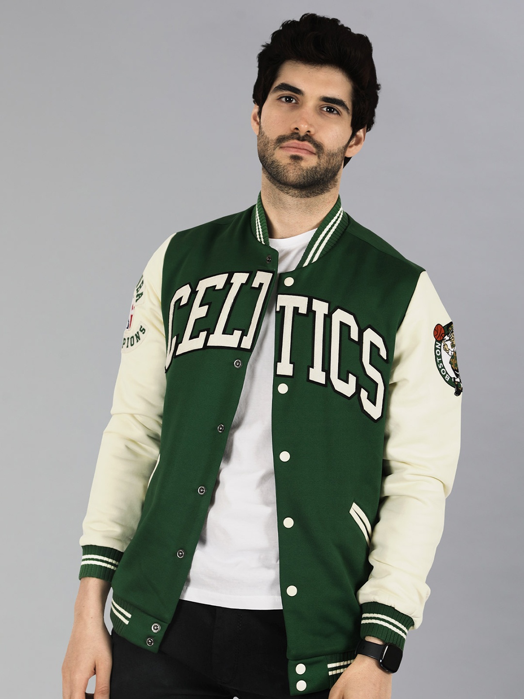 

NBA Men Green Boston Celtics Typography Letterman Jacket