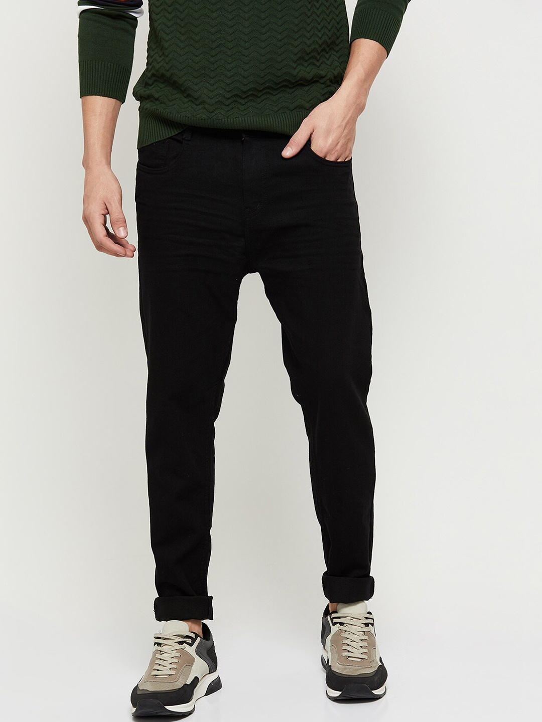 

max Men Regular Fit Mid-Rise Cotton Stretchable Jeans, Black