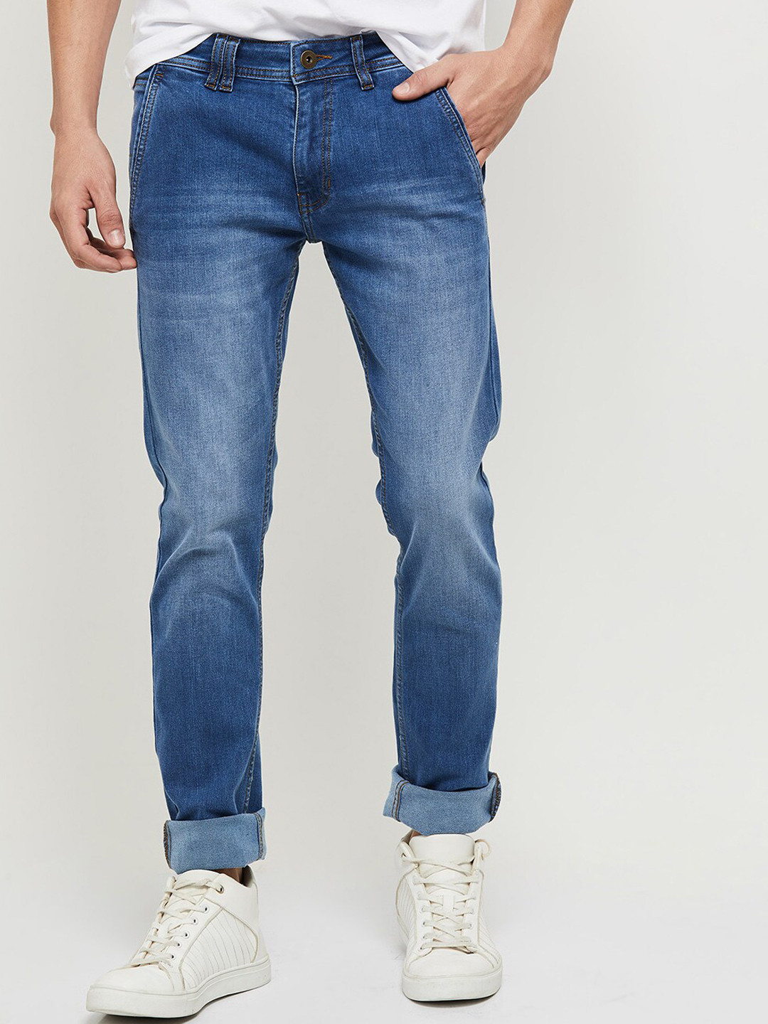 

max Men Regular Fit Light Fade Cotton Jeans, Blue