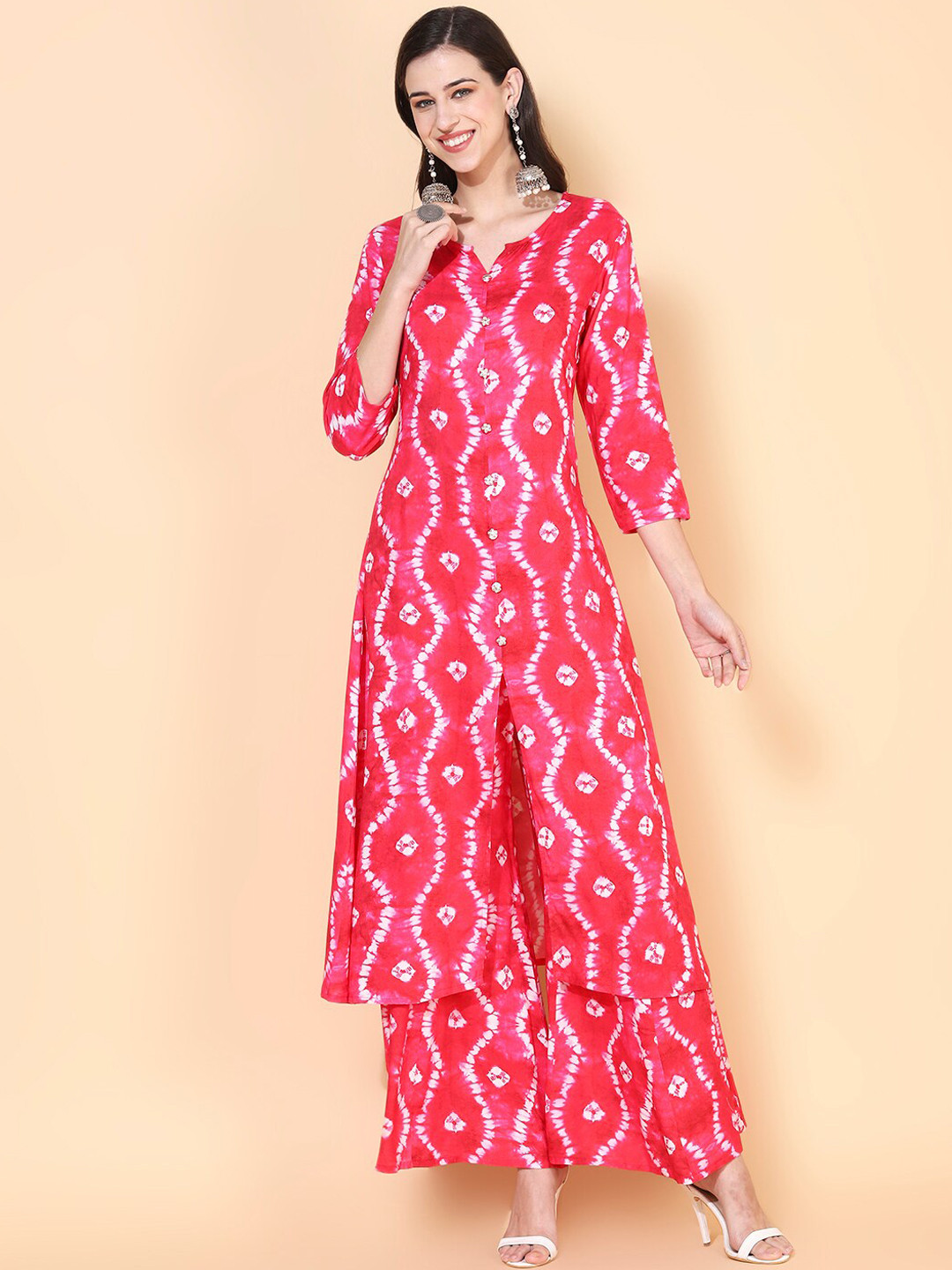 

FASHOR Women Red Ethnic Motifs Dyed Kurta with Palazzos
