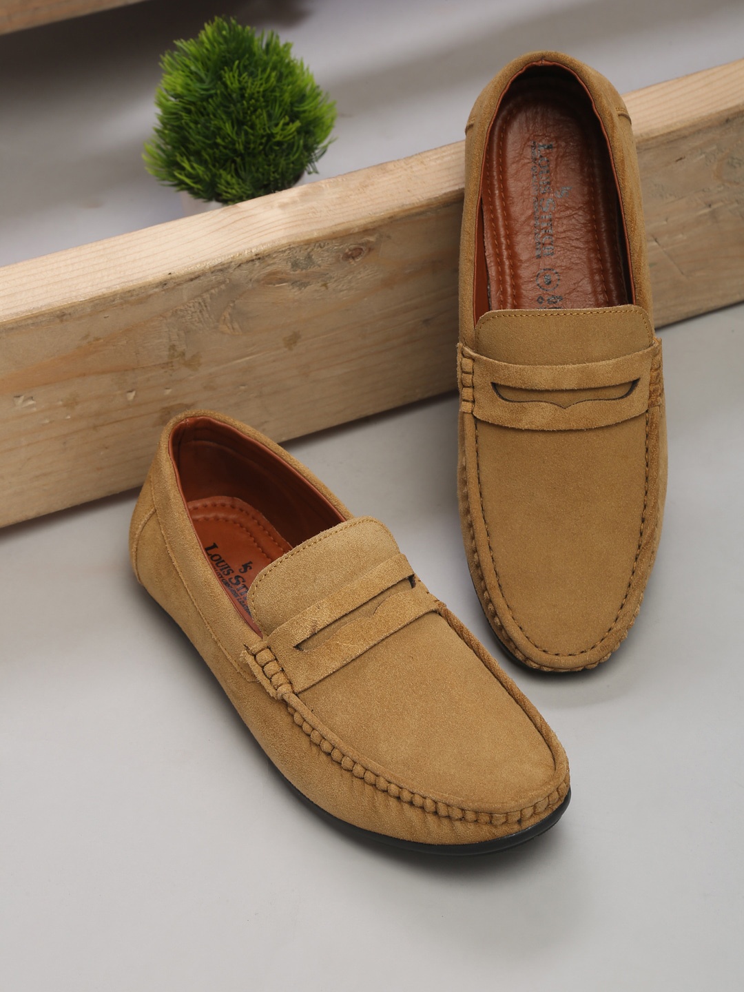 

LOUIS STITCH Men Classic Handmade Suede Driving Loafers, Brown