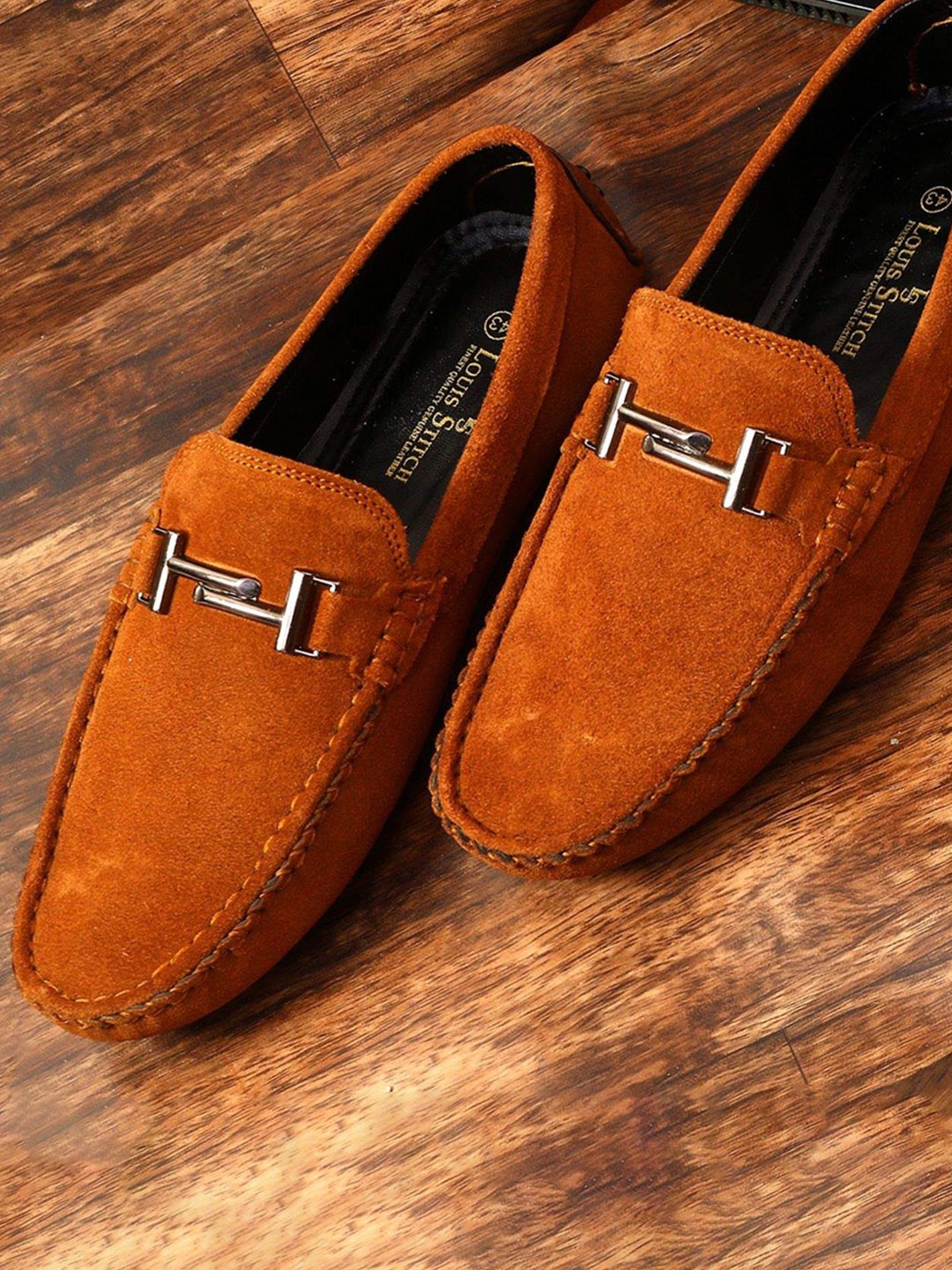 

Louis Stitch Men Russet Tan Italian Suede Leather Handmade Driving Loafers, Brown