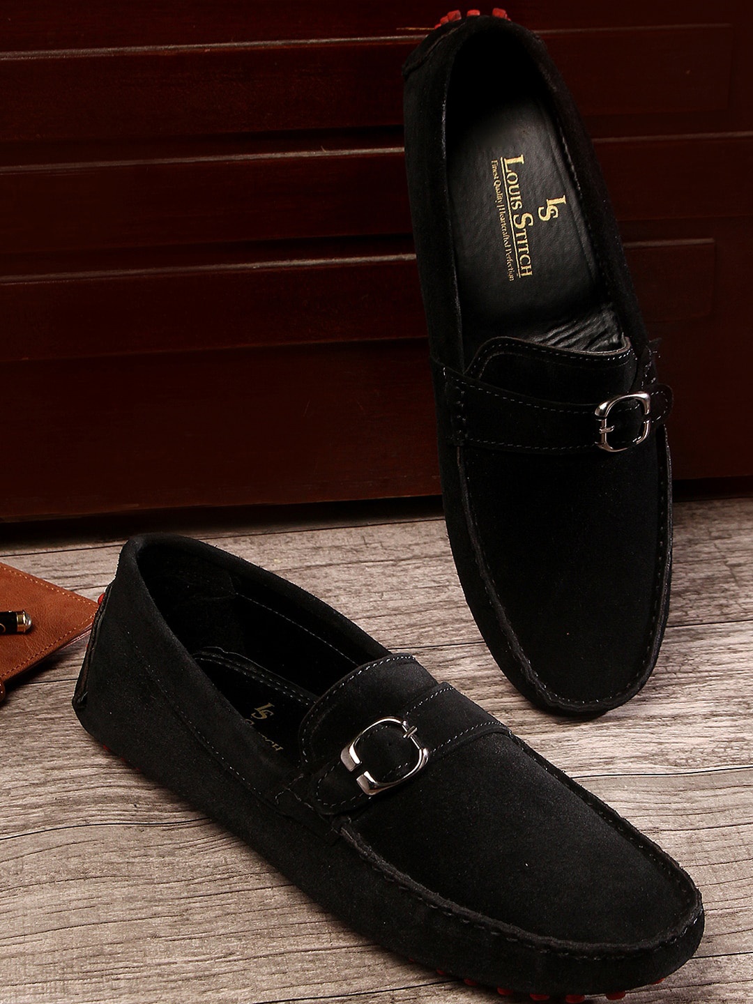 

LOUIS STITCH Men Black Suede Loafers