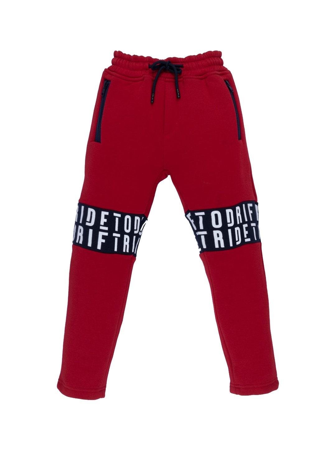 

Status Quo Boys Red & Navy Blue Typography Printed Cotton Track Pants