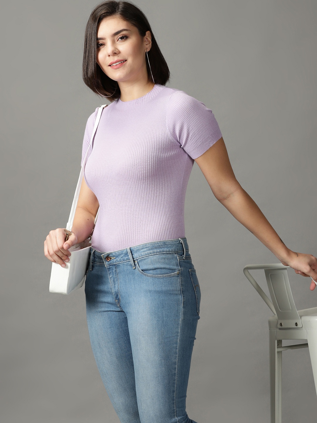 

SHOWOFF Lavender Round Neck Fitted Top