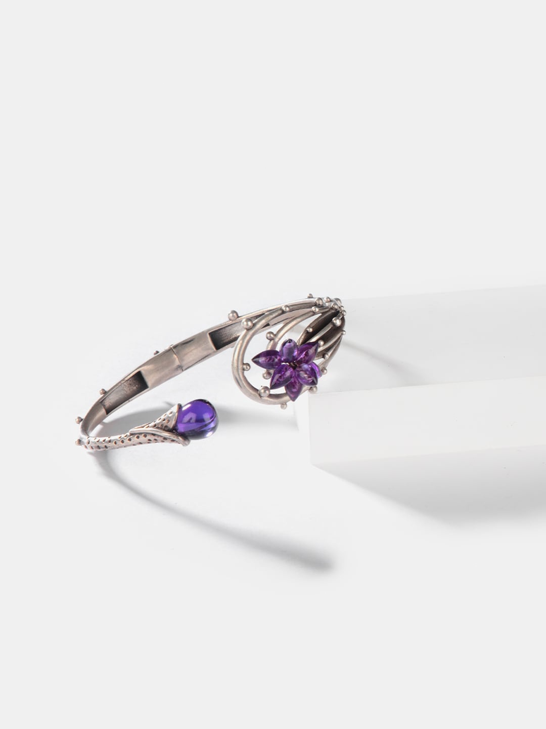 

SHAYA Women Purple & Silver-Toned Sterling Silver Cuff Bracelet