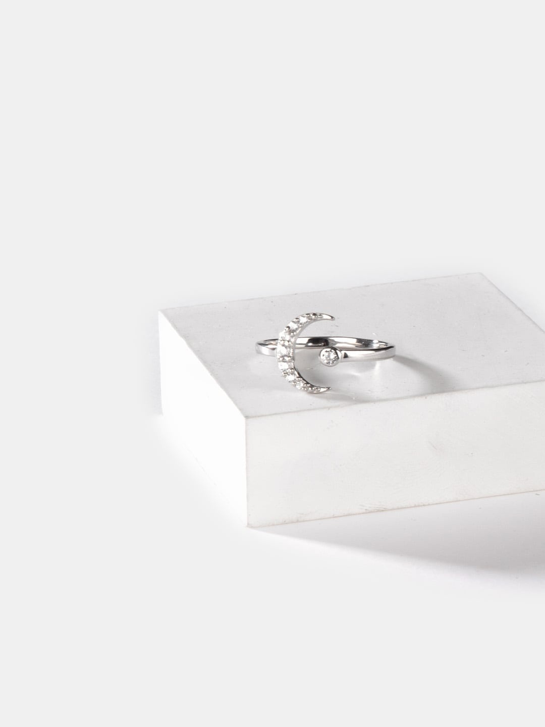 

SHAYA A Lunar Dream Moon 925 Sterling Silver-Plated CZ Studded Finger Ring