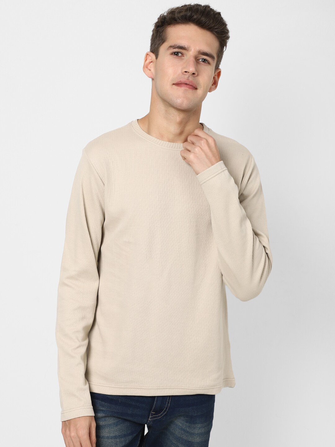 

VASTRADO Men Beige Cotton T-shirt