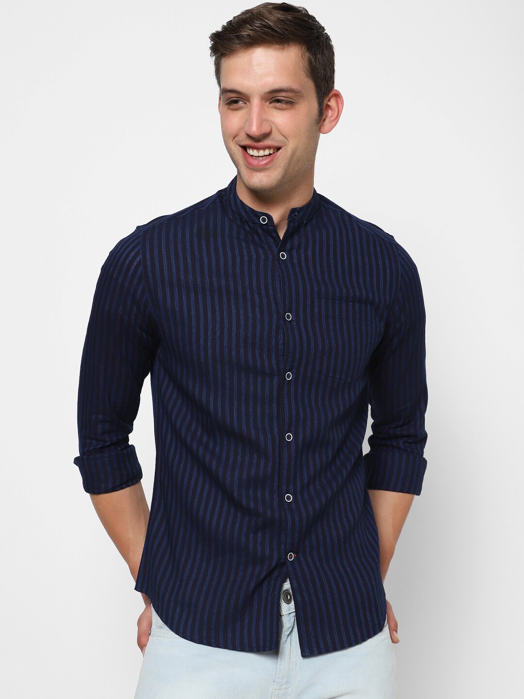 

VASTRADO Men Striped Cotton Casual Shirt, Navy blue