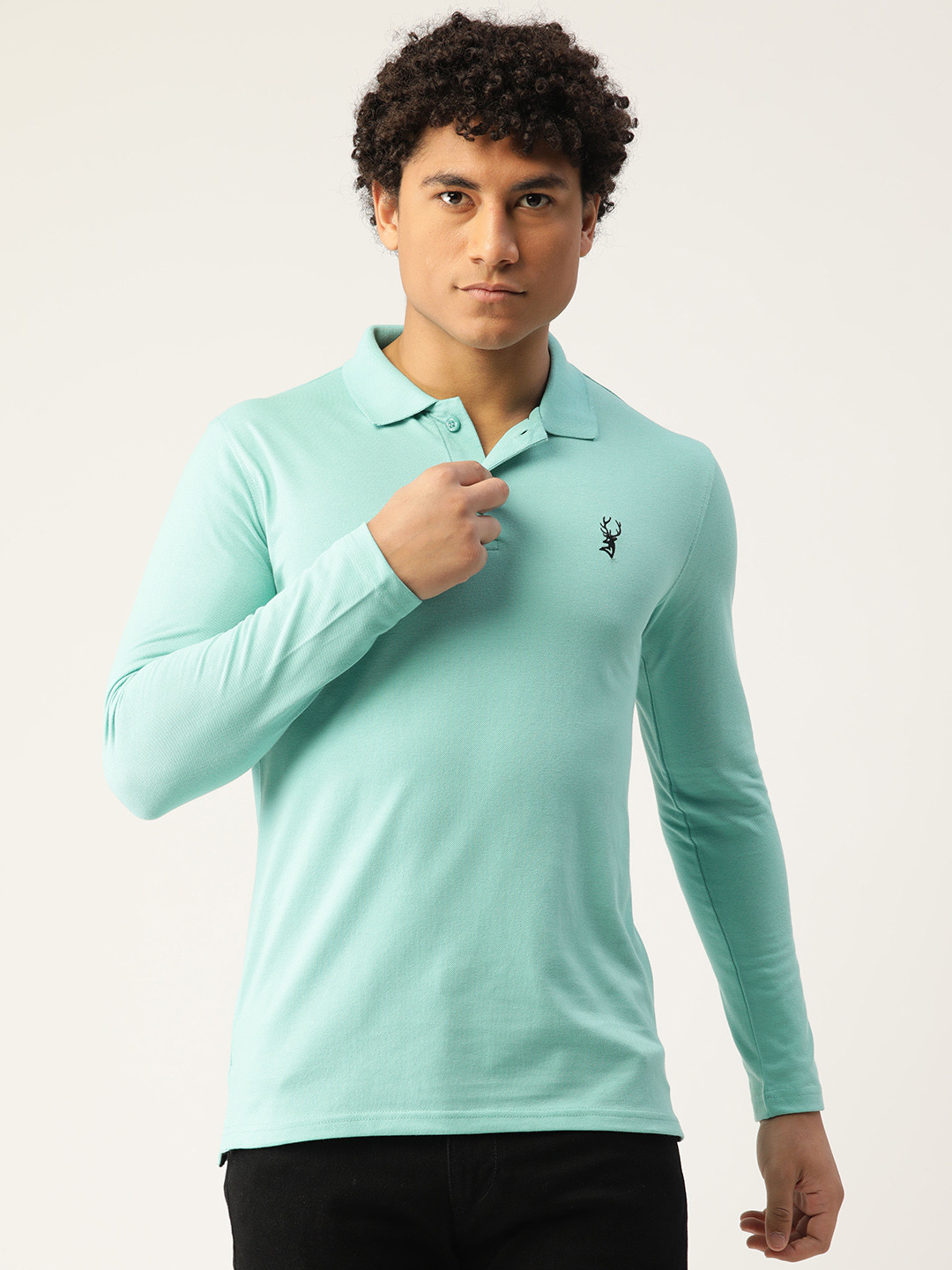 

PORTBLAIR Men Sea Green Polo Collar Slim Fit T-shirt