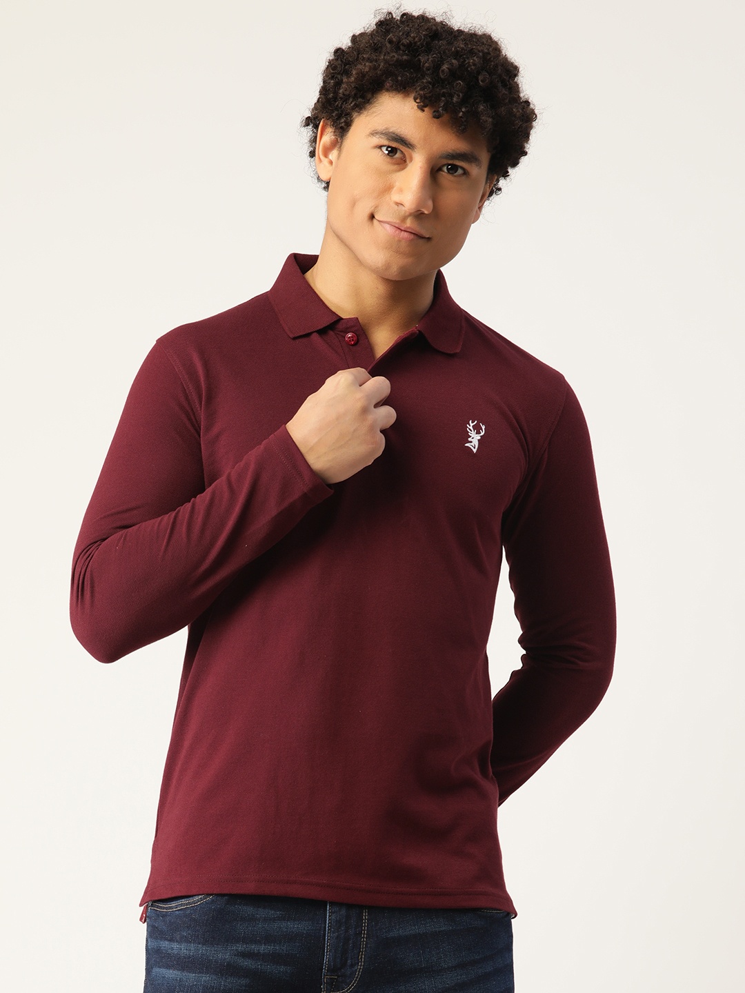 

PORTBLAIR Men Burgundy Polo Collar Slim Fit T-shirt