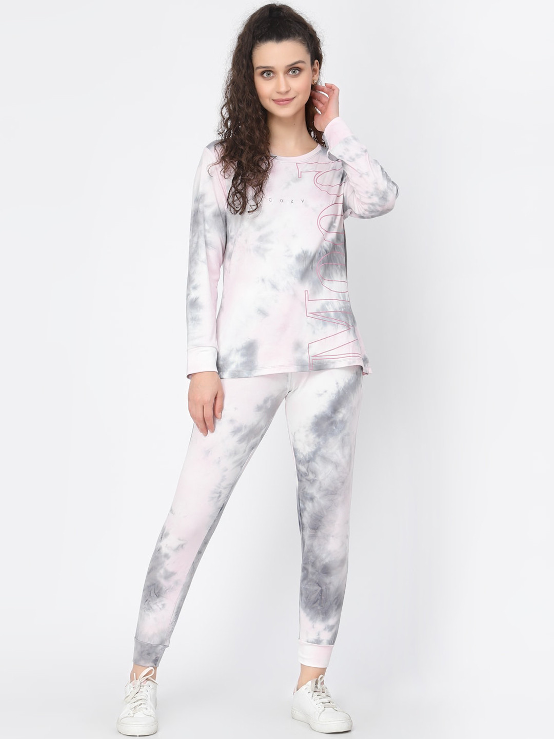 

Sweet Dreams Women Pink & White Tie and Dye Night suit