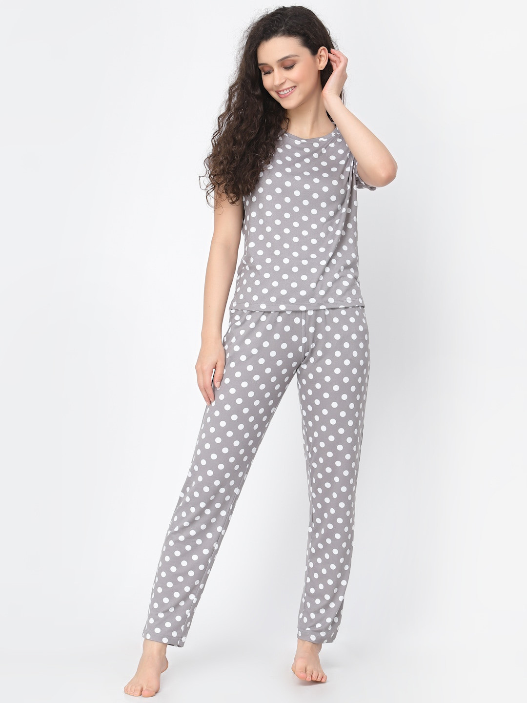 

Sweet Dreams Women Grey & White Printed Night suit