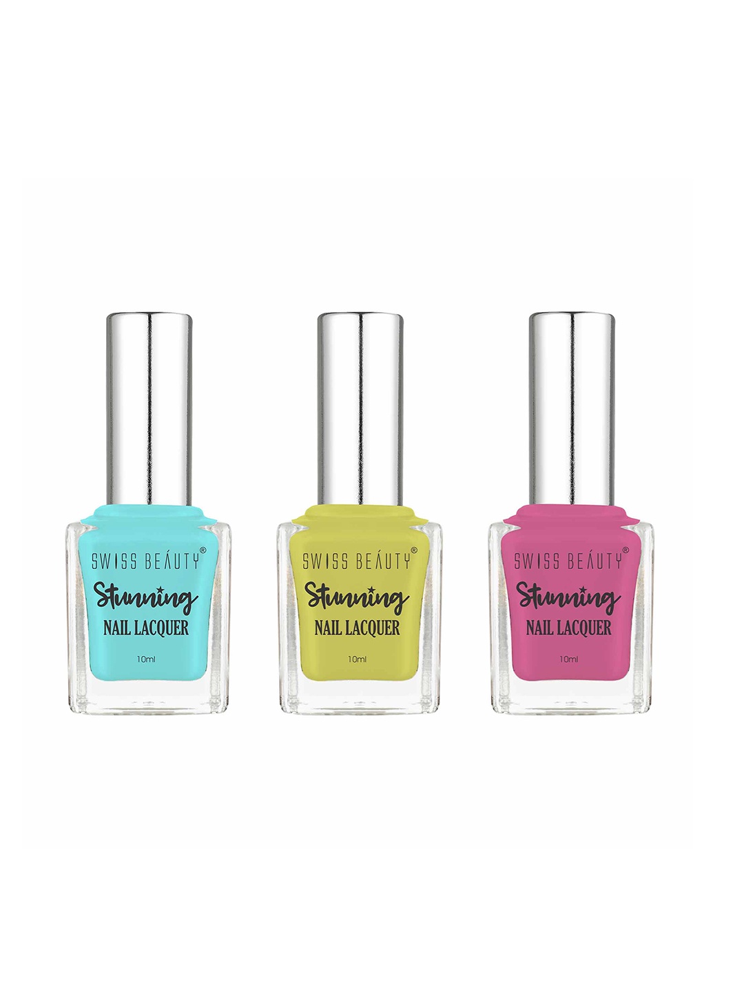 

SWISS BEAUTY Set Of 3 Long Wear Bright N Shine Vibrant Stunning Nail Lacquer - 10ml Each, Blue