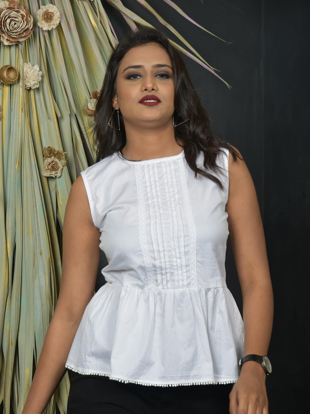 

OWO THE LABEL White Pure Cotton Peplum Top