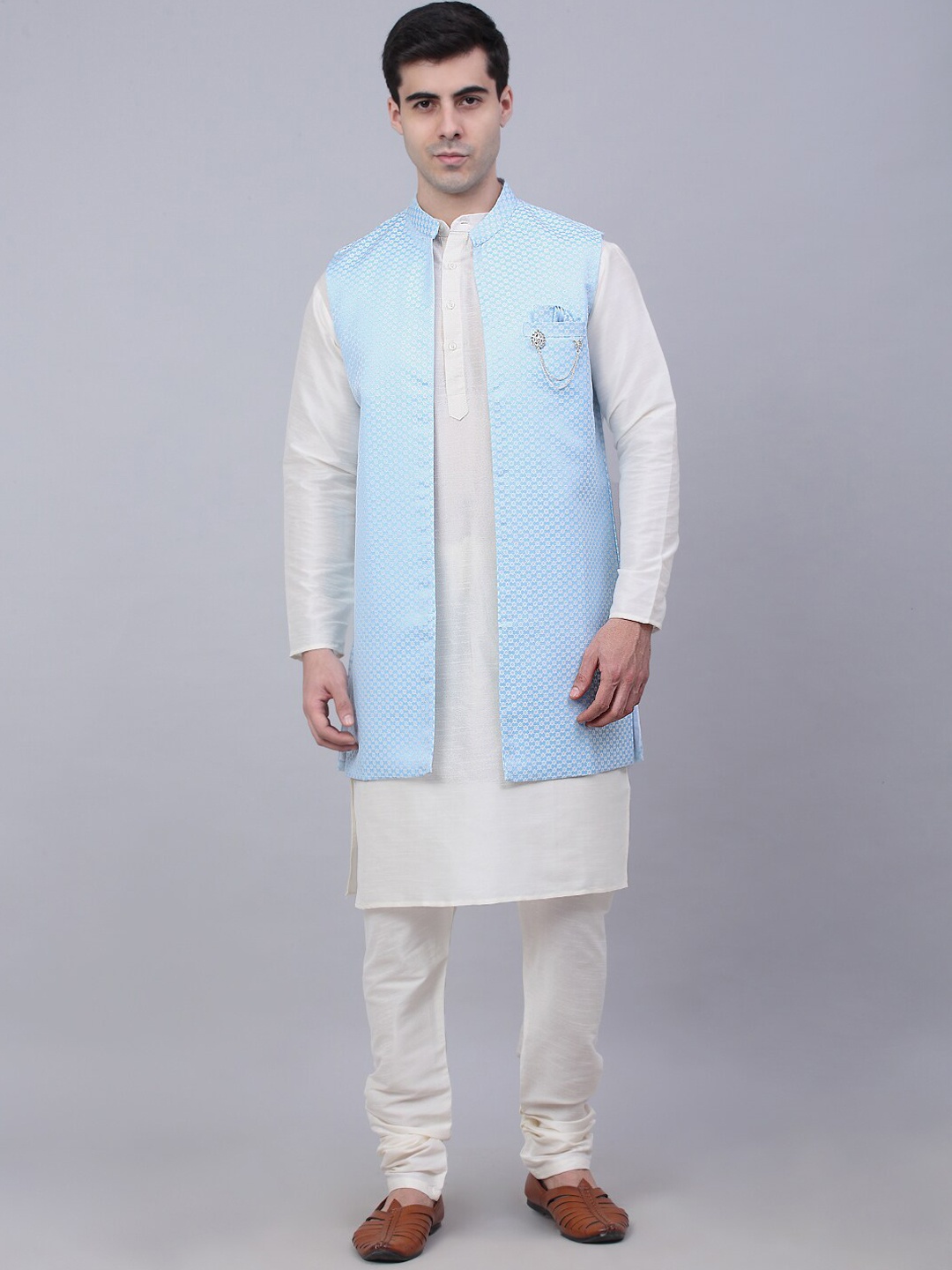

Jompers Men Blue Kurta with Pyjamas & Nehru Jacket