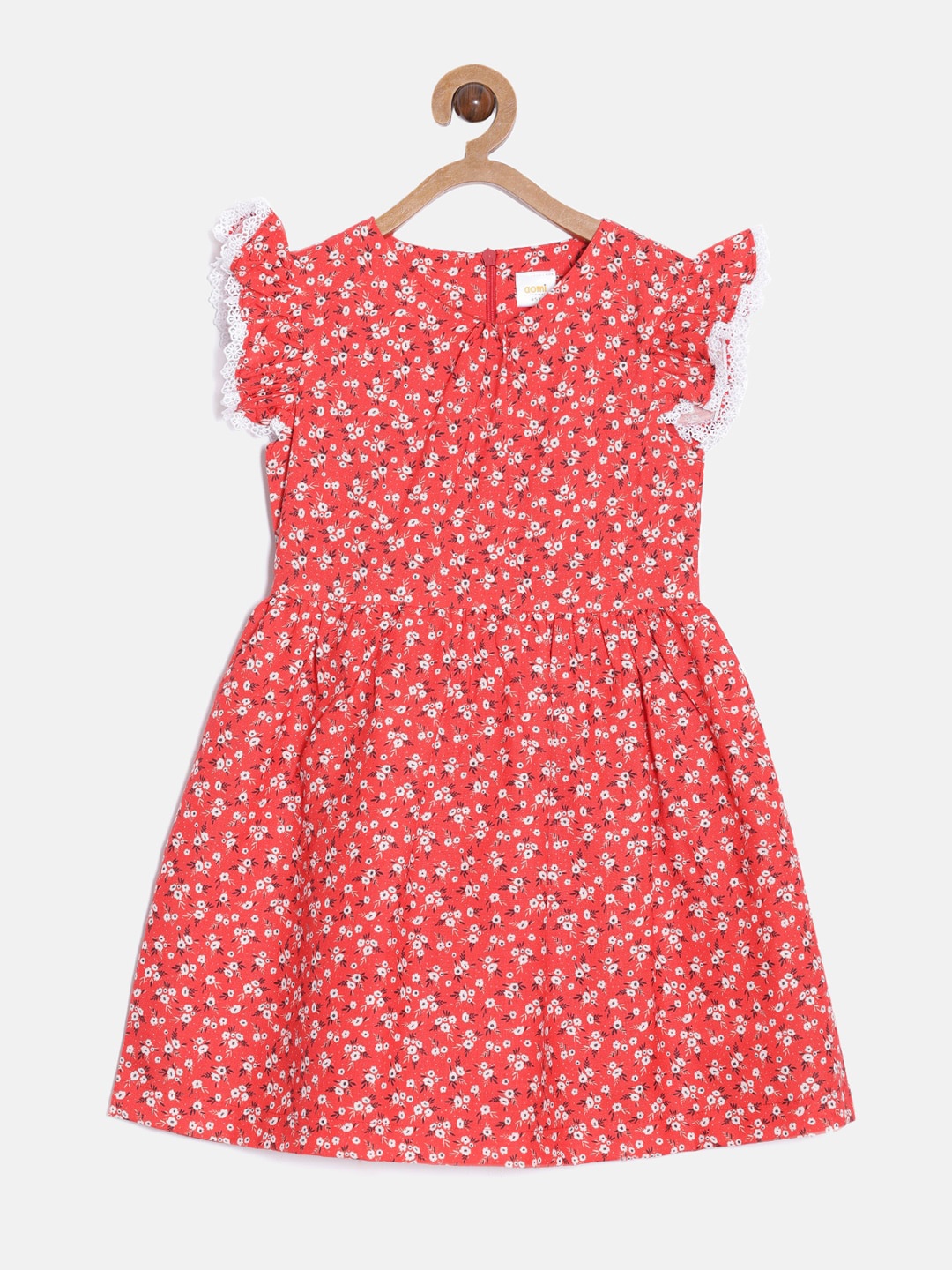 

Aomi Girls Red Floral Printed Fit and Flare Linen Dress