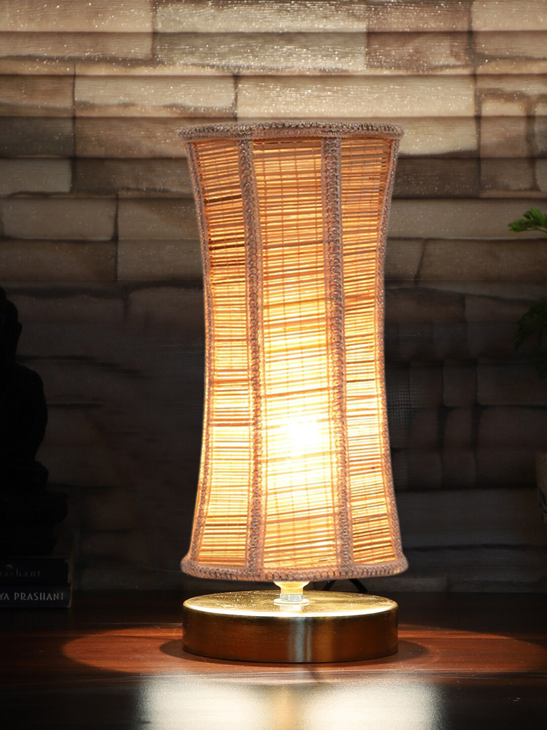 

Devansh Beige & Gold-Toned Damru Bamboo Table lamp With Wood Base