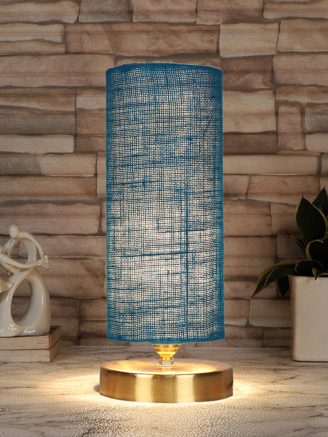 

Devansh Turquoise Blue & Gold-Toned Table Lamps With Wooden Base