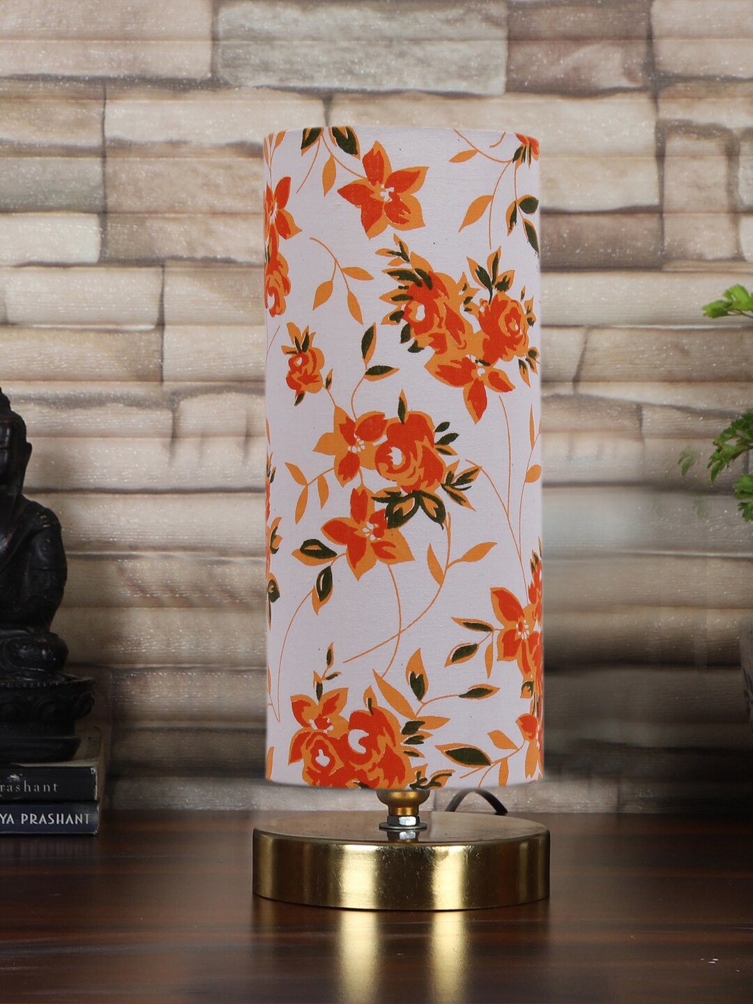 

Devansh White & Gold-Toned Printed Table Lamps With Wooden Base