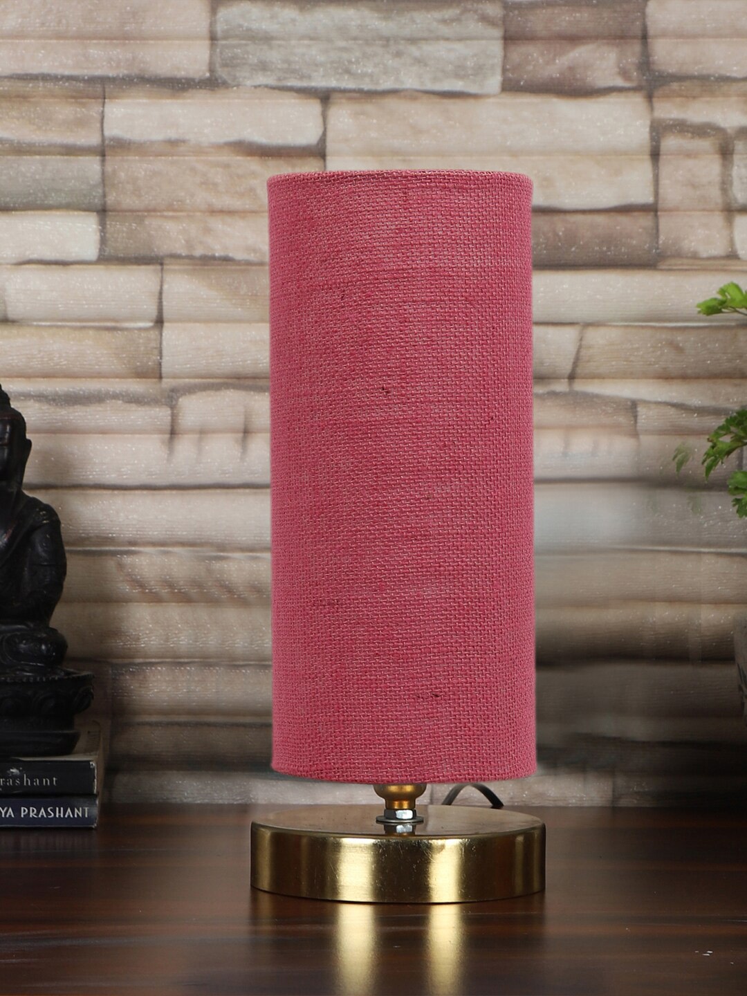 

Devansh Pink & Gold-Tone Jute Table Lamp With Wood Base