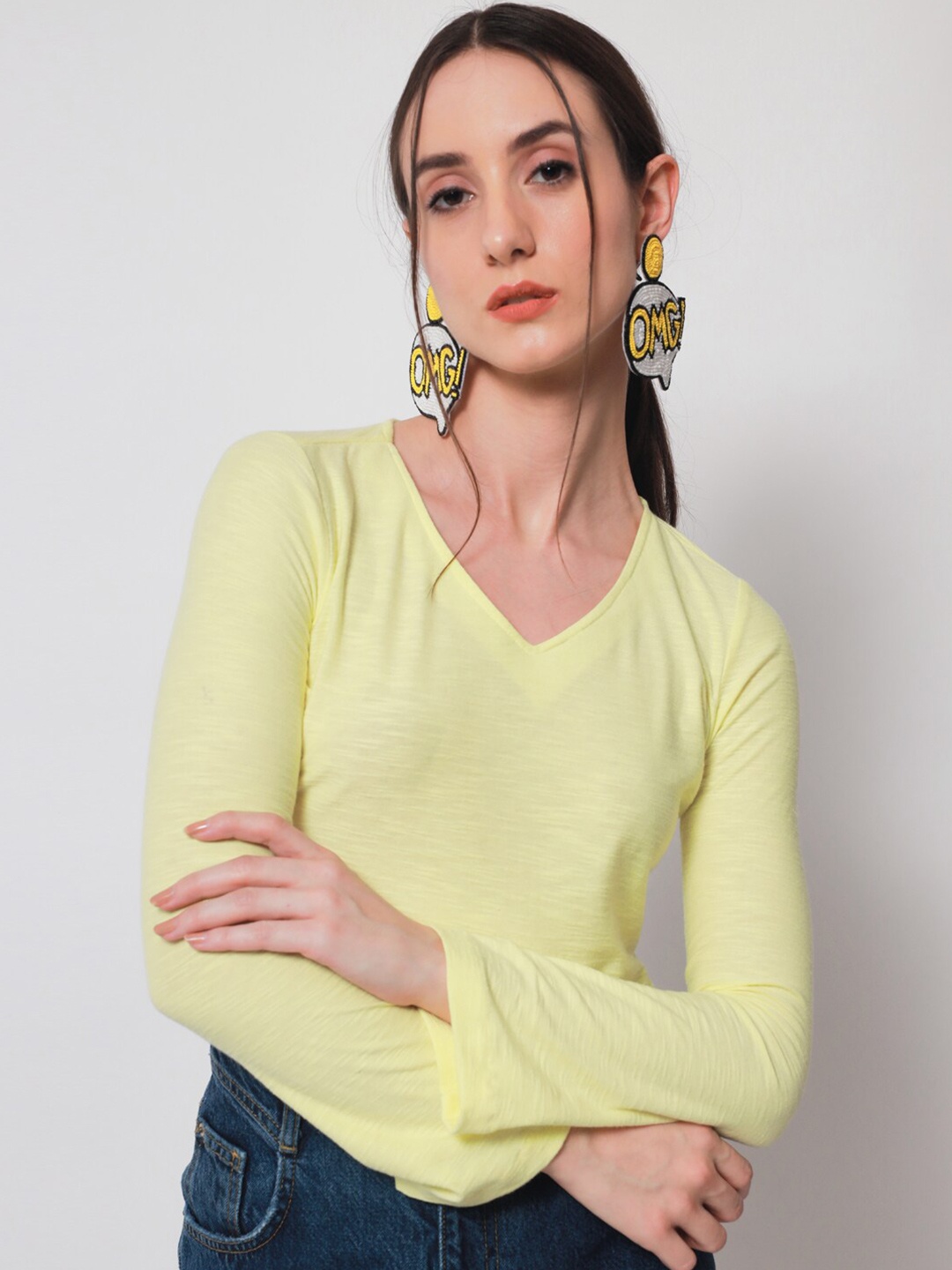 

CHARMGAL Yellow Solid Crop Top