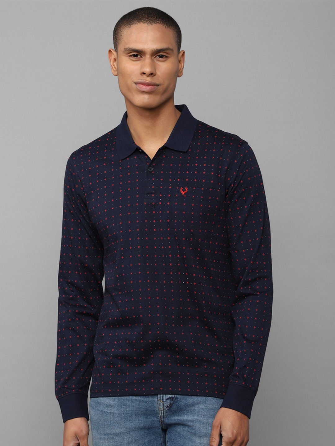 

Allen Solly Men Navy Blue & Red Printed Polo Collar Cotton T-shirt