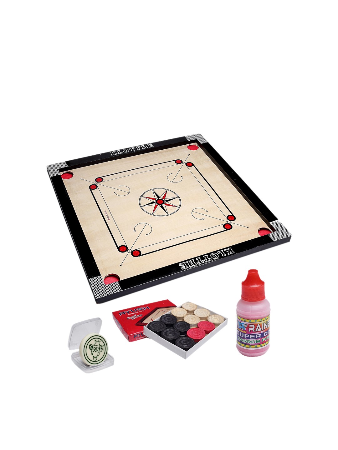 

KLOTTHE Kids Beige & Black Carrom Board With 1 Striker & 24 Coins & Carrom Powder