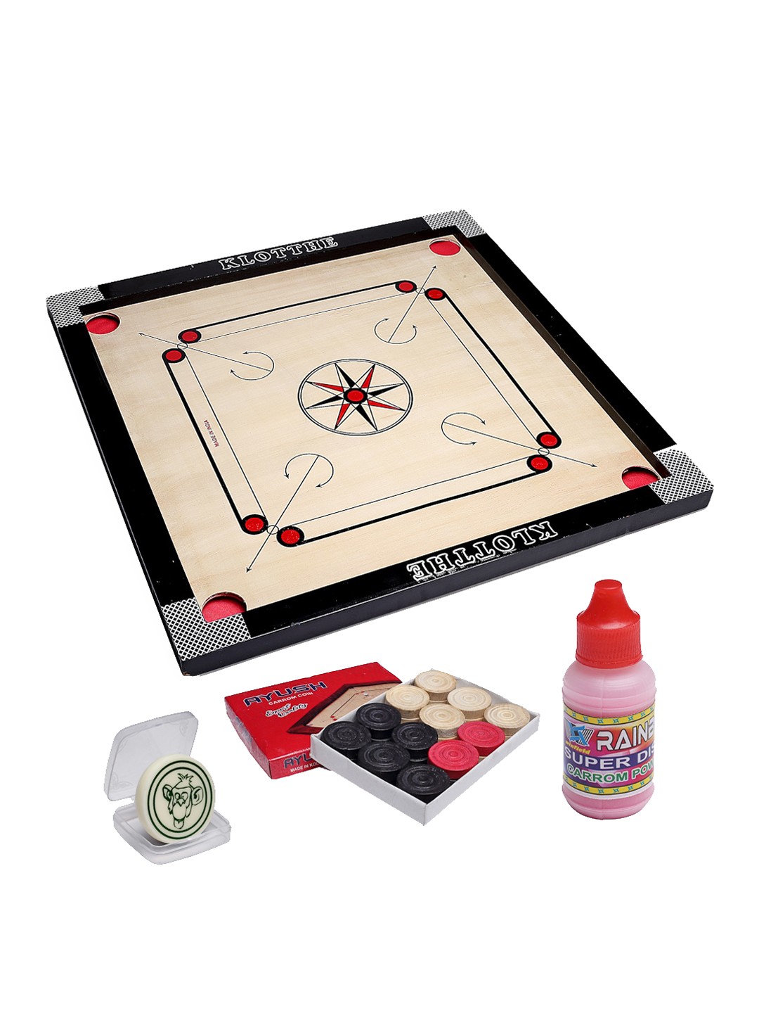 

KLOTTHE Kids Beige & Black Carrom Board With 1 Striker & 24 Coins & Carrom Powder
