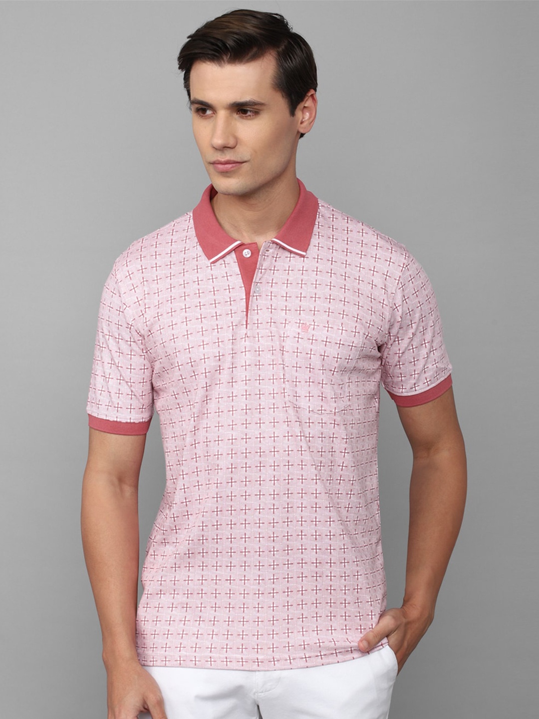 

Louis Philippe Men Pink Printed Polo Collar Pure Cotton T-shirt