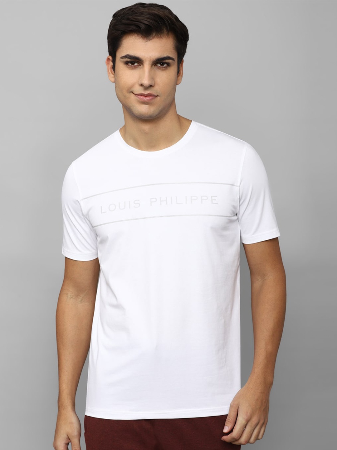 

Louis Philippe Men White Typography Printed Slim Fit T-shirt