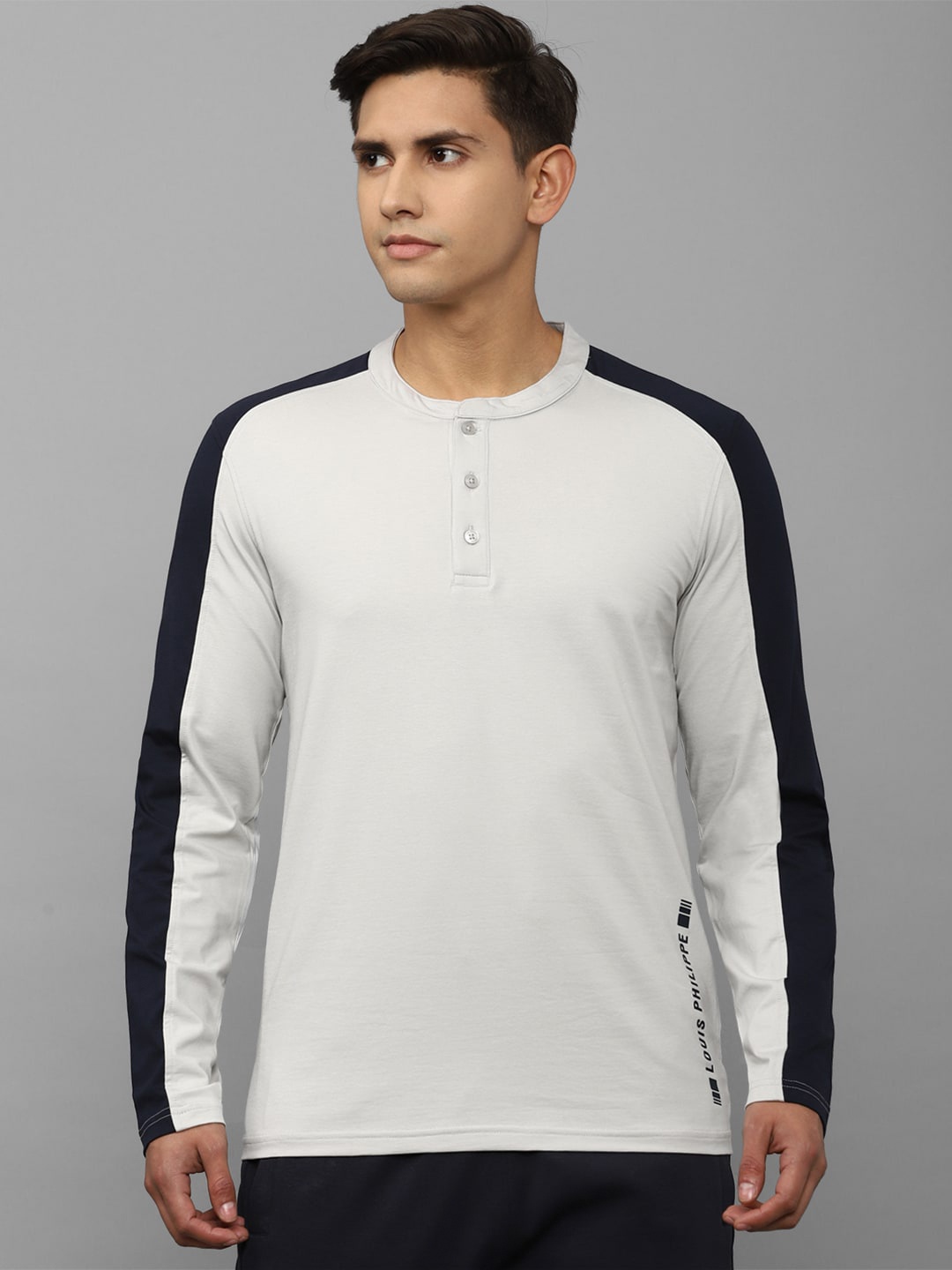 

Louis Philippe ATHPLAY Men White Henley Neck Slim Fit T-shirt