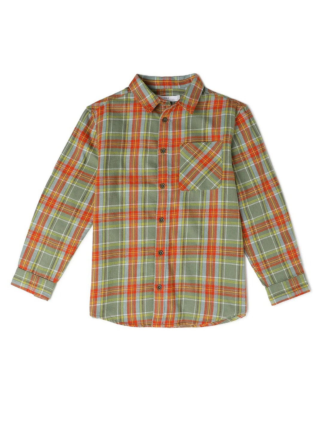 

Marks & Spencer Boys Khaki & Orange Tartan Checked Pure Cotton Casual Shirt