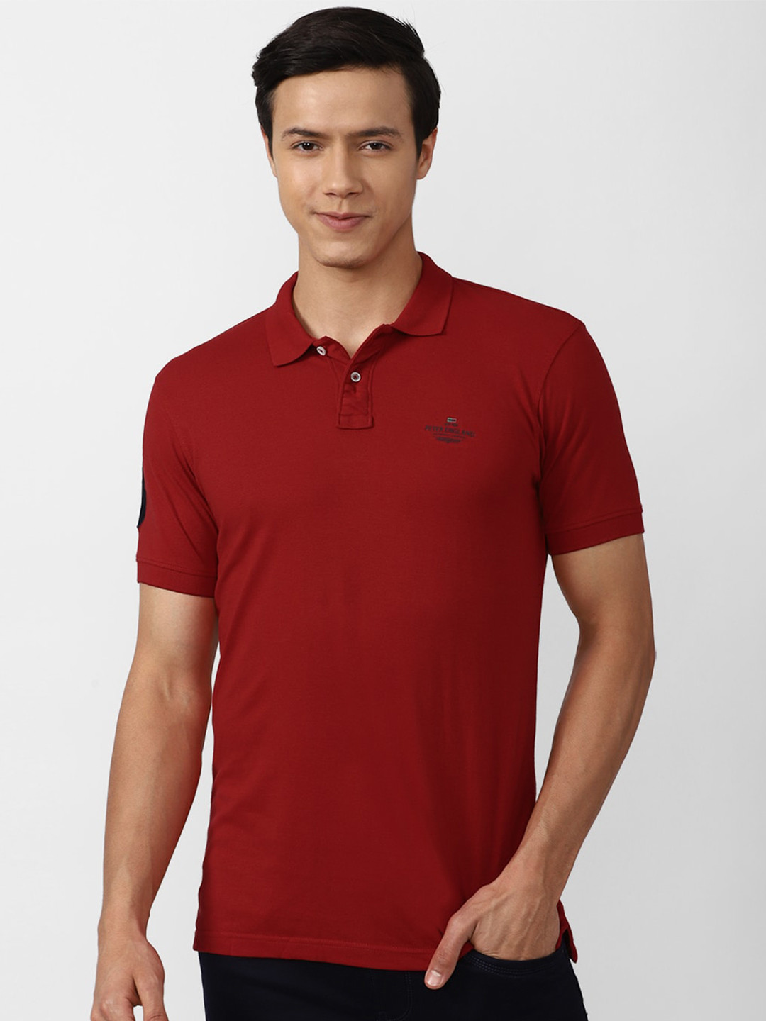 

Peter England Casuals Men Maroon Polo Collar Slim Fit T-shirt